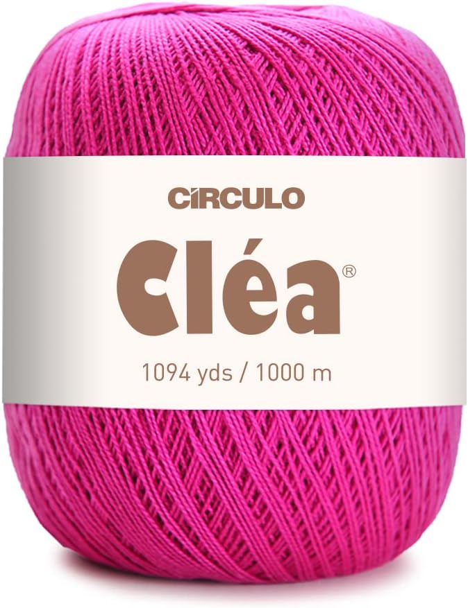 CRCULO Circulo Clea Yarn – Crochet Thread Fine Size 10-8/2 Perfect for Weaving - 100% Mercerized Brazilian Cotton (Pack of 1 Ball) – 5.3 oz, 1094 yds - Color: 6116 - Bright Pink - Image 1
